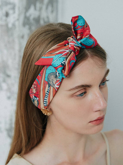 "Madagascar" Silk Skinny Scarf - Red: Red