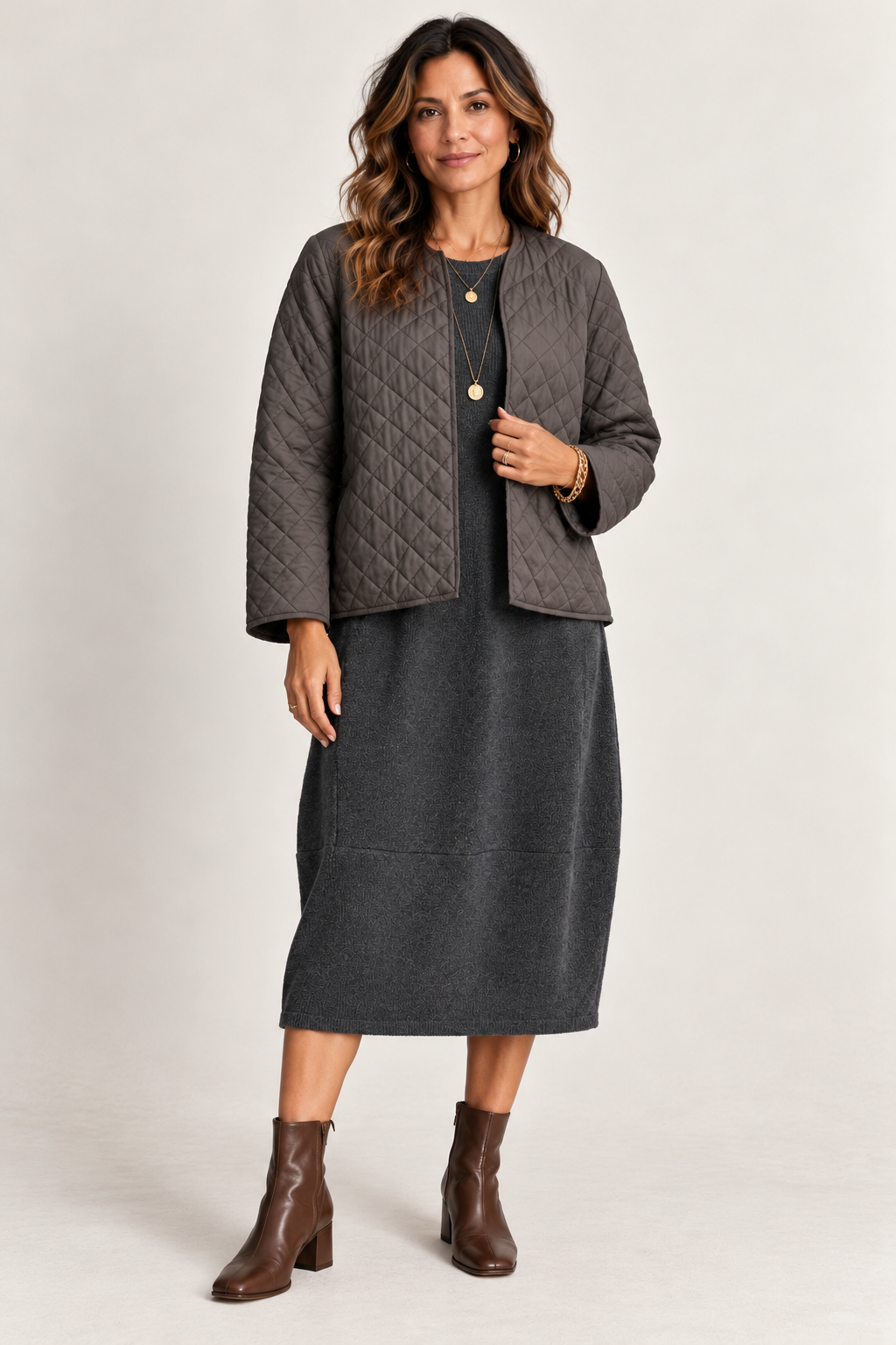 Quilted Bomber Jacket Pewter