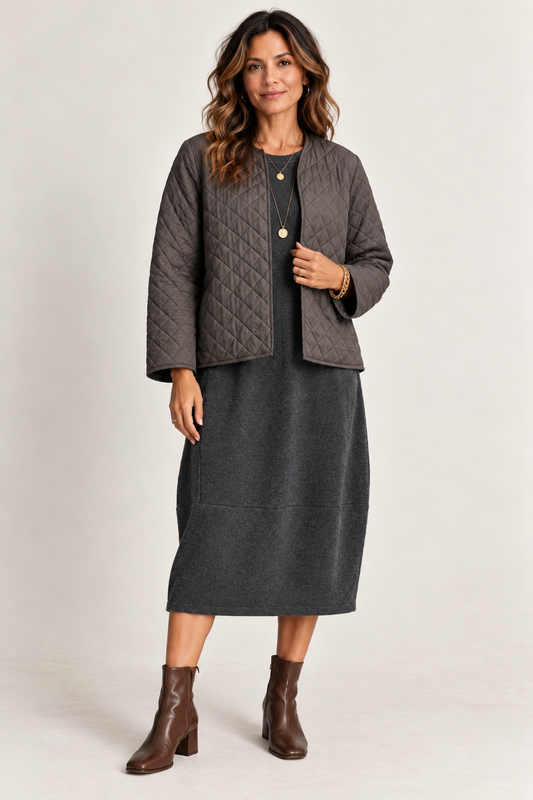 Quilted Bomber Jacket Pewter