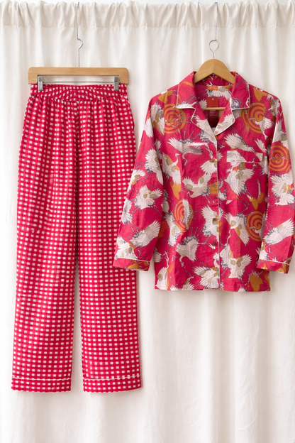 Cranes Cotton Pajama Set