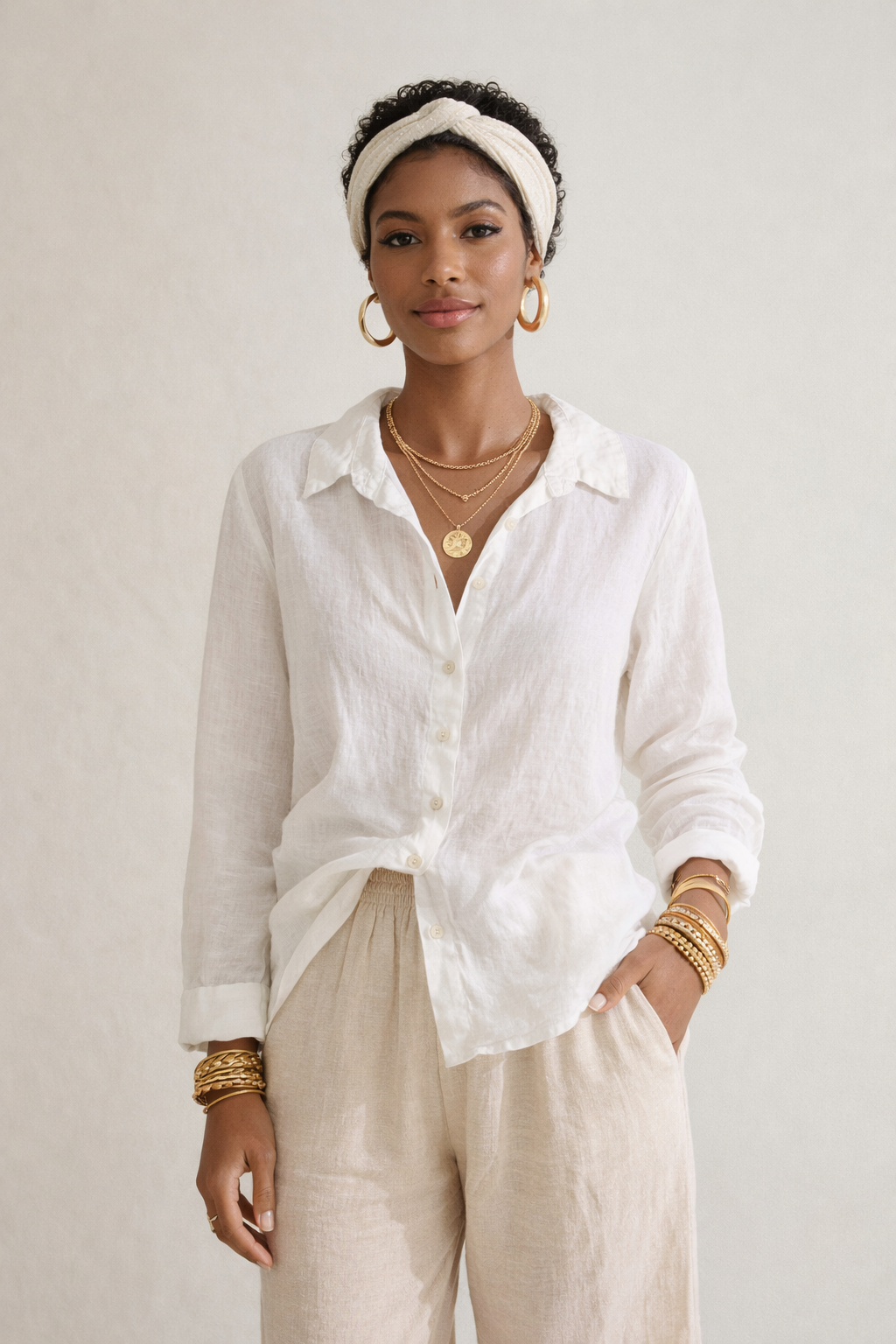 Cut Loose Clothing classic white linen womens button up shirt