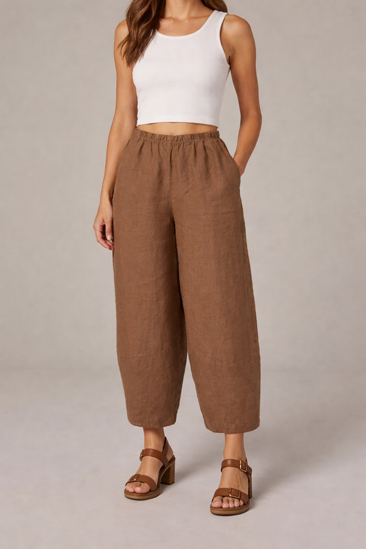 Solid Linen Barrel Pant