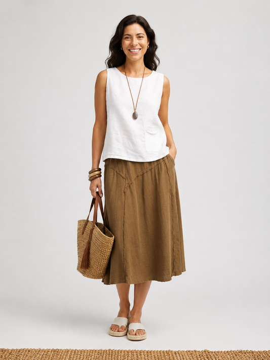 Linen Pocket Tank Top - White