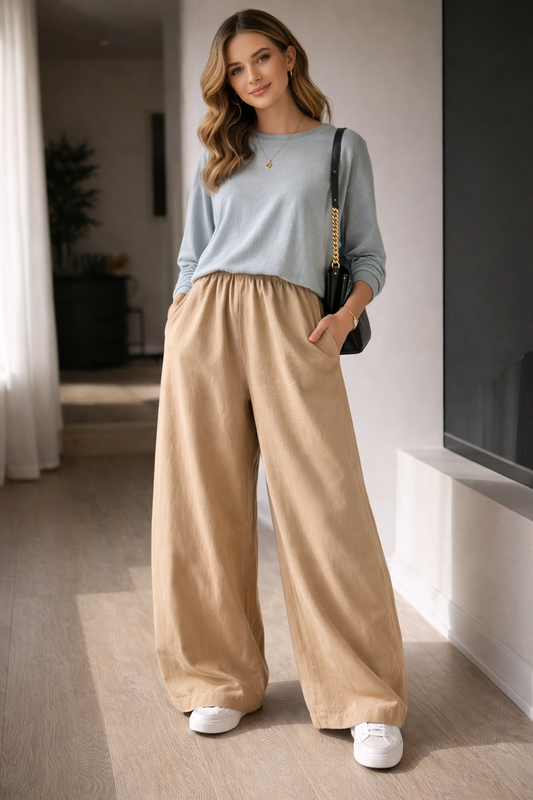 Khaki Cotton Wide Leg Parachute Pants