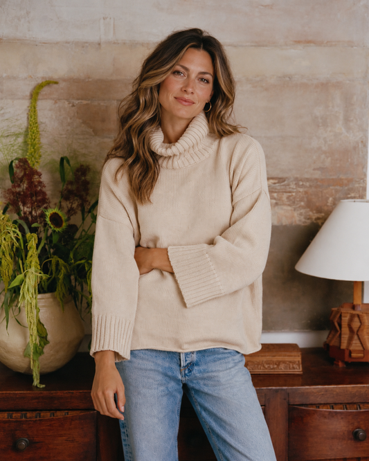 Lennon Cotton Turtleneck in Oat