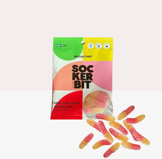 Sockerbit - Sour Strawberry Lemon Worm Gummies Swedish Candy
