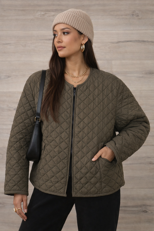 Quilted Bomber Jacket- Kelp