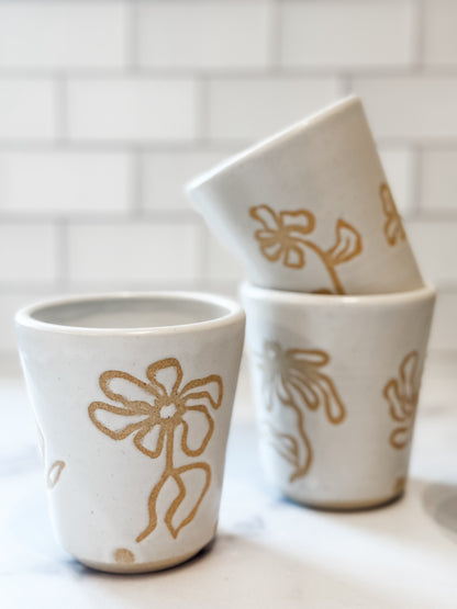 Floral Stoneware Tumbler – 10 oz | Handmade Ceramic Cup