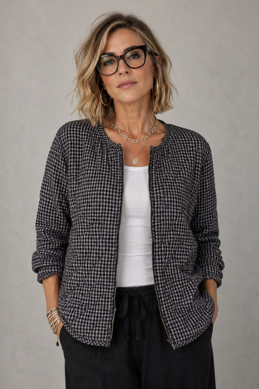 Bomber Jacket Gingham: Black