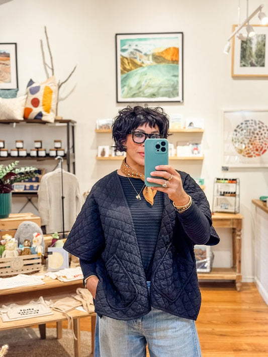 Cut Loose Quilted Shawl Cardigan- Black