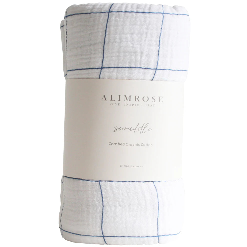 Muslin Swaddle - Navy Grid