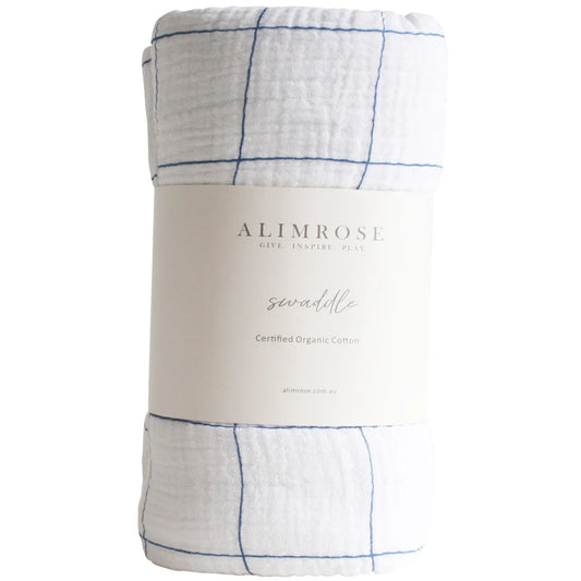 Muslin Swaddle - Navy Grid