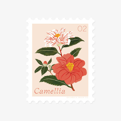CAMELLIA, FEBRUARY FLOWER | STAMP-STYLE VINYL STICKER