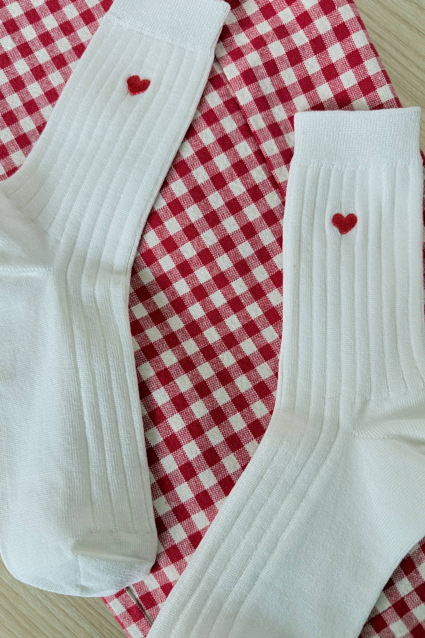 Embroidered Her Socks  Classic White + Heart