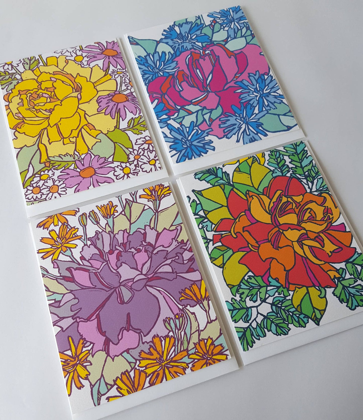 Assorted Botanical Rose Blank Note Card Set of 8 / Art Cards