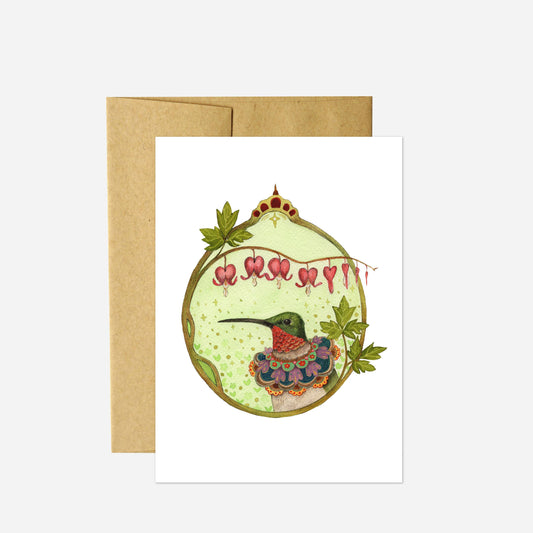 Hummingbird of Bleeding Hearts Blank Card