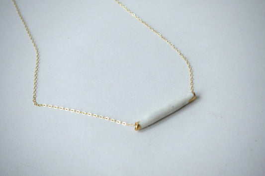 Bar Necklace White Porcelain 24k GF Chain