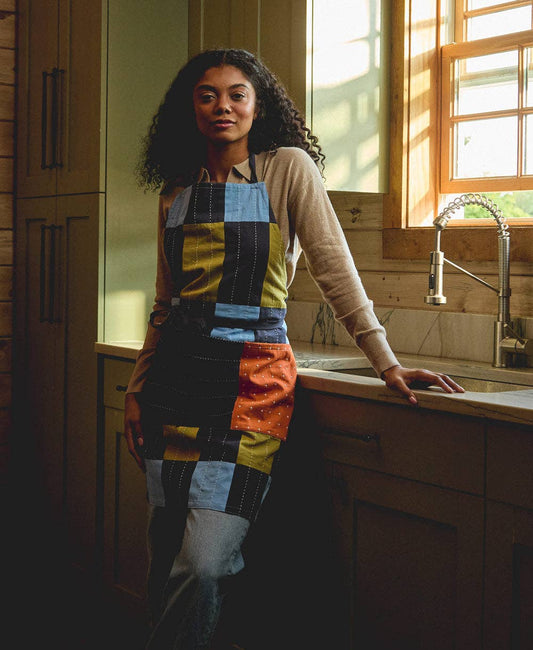 Trellis Organic Cotton Bib Apron: Dusk Blue