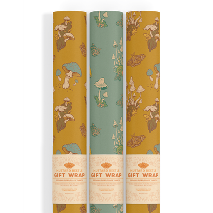 Mushrooms Wrapping Paper Blue/Mustard