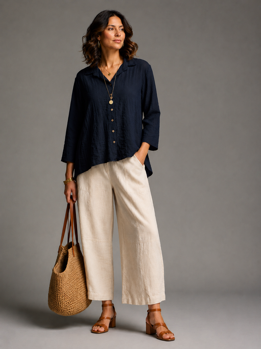 Relaxed Button-Up – Etan | High-Low Crinkle Shirt