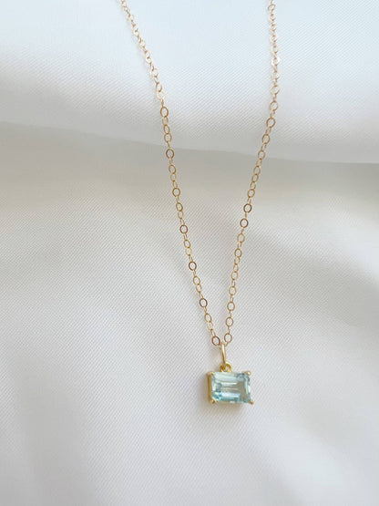 Light Blue Aquamarine CZ Necklace Gold Filled