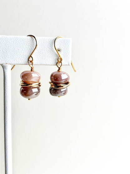Peach Moonstone Earrings - GF