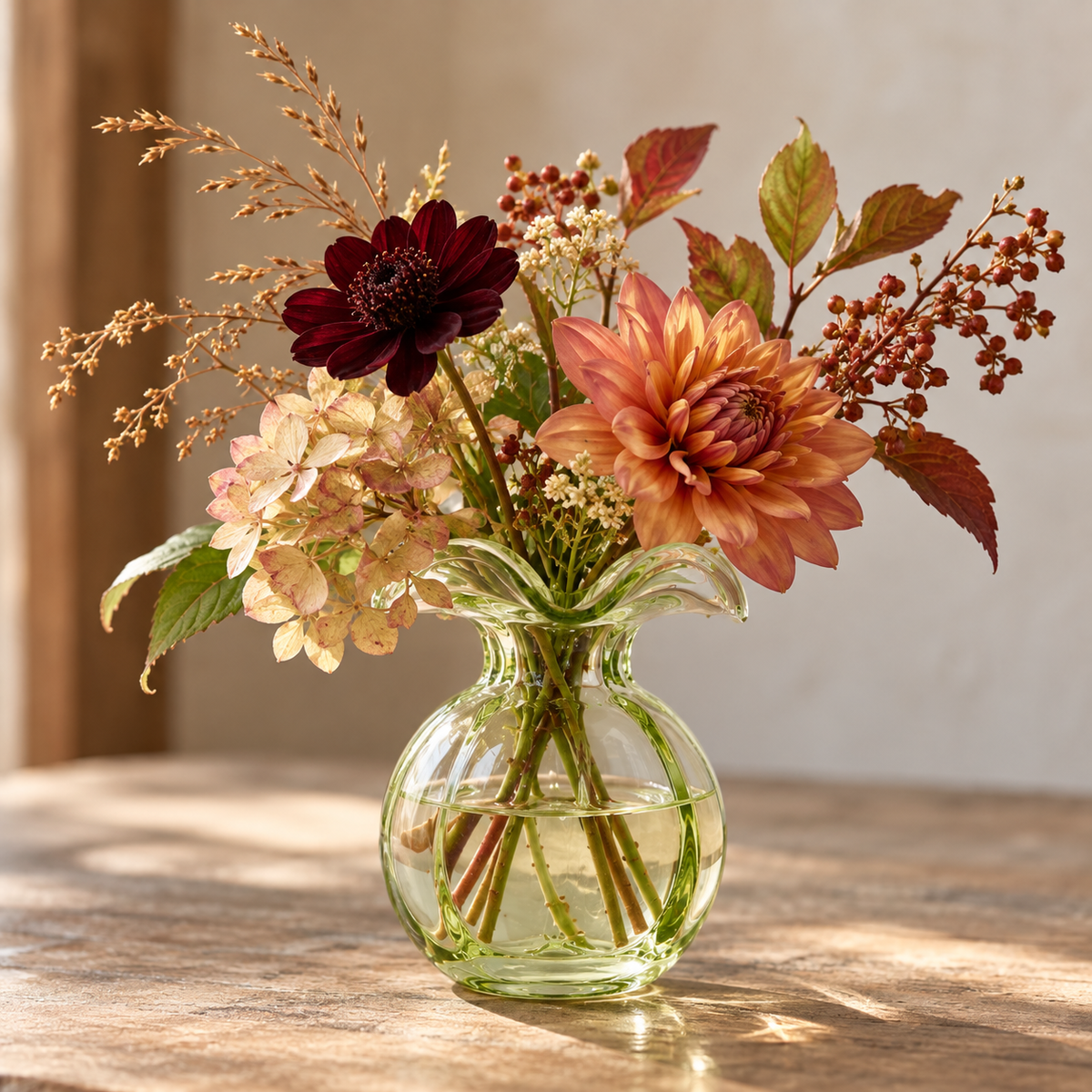 Hibiscus Glass Green Bud Vase