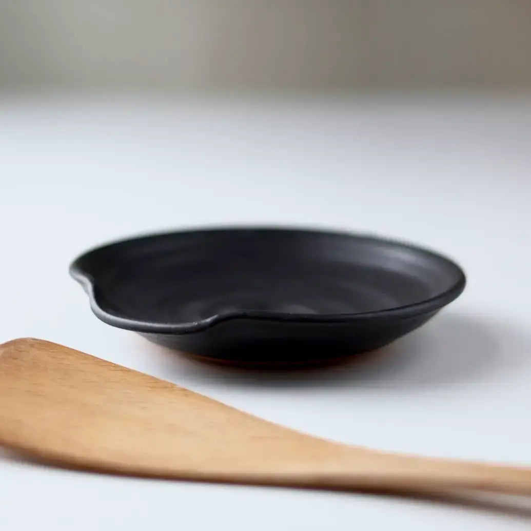 Handmade Pottery Spoon Rest: Black