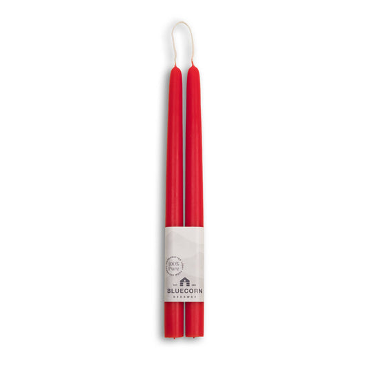 Bluecorn Candles - Beeswax Taper Candles - Dripless, Hand-Dipped, 14 Colors: Red / 12"