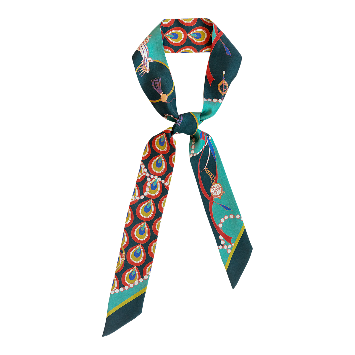 "Peacock" Silk Twilly Neck Bow: Teal