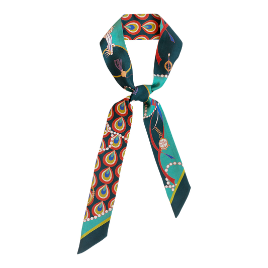 "Peacock" Silk Twilly Neck Bow: Teal