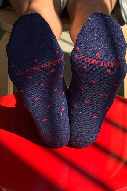 Le Bon Shoppe - Lurex Patterned Sneaker Socks (Wholesale): Polka Dot - Silver/White