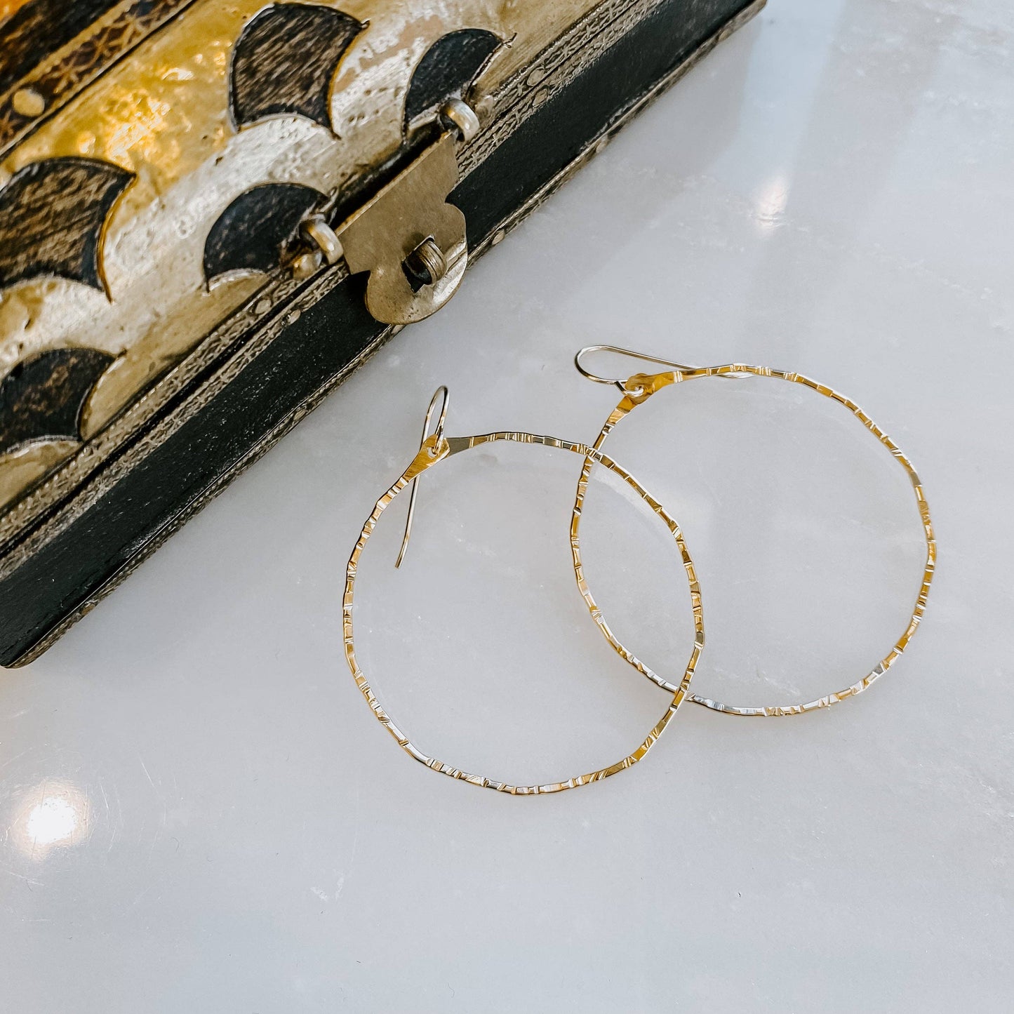 Hammered Hoop Earrings: 14k Gold Fill