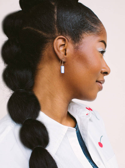 Mini Runway Earrings: Gold / Cobalt & White Traced