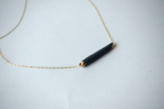 Bar Necklace Black Porcelain 24k GF Chain