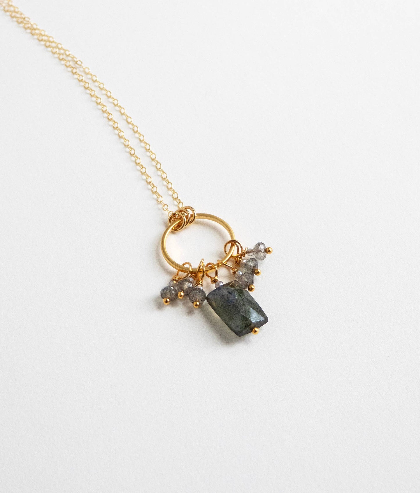 Labradorite Circle Necklace  14k GF Chain
