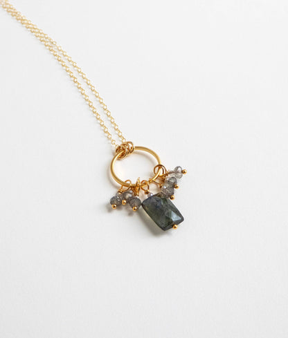 Labradorite Circle Necklace  14k GF Chain