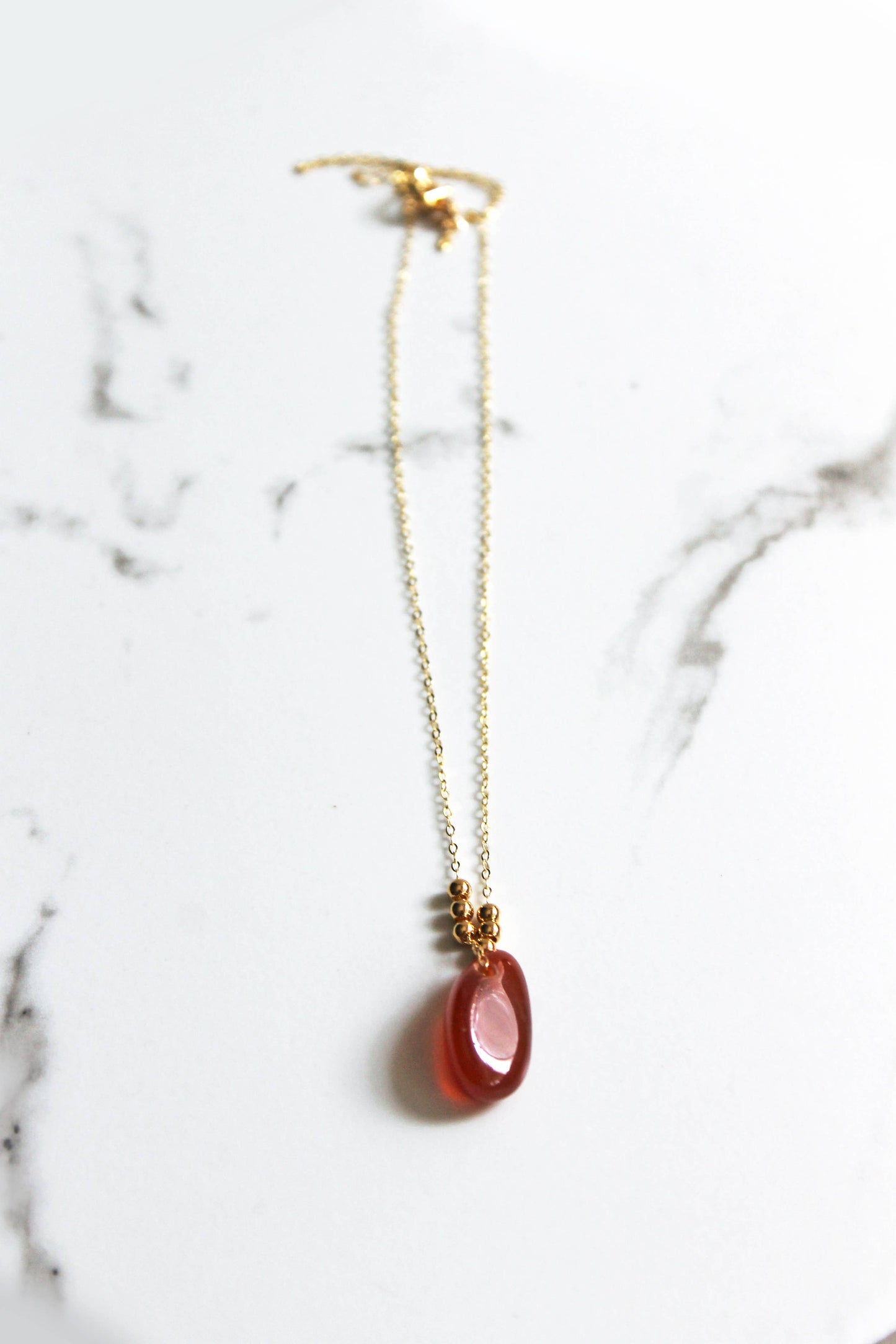 Carnelian Drop Necklace 14k GF Chain 18"