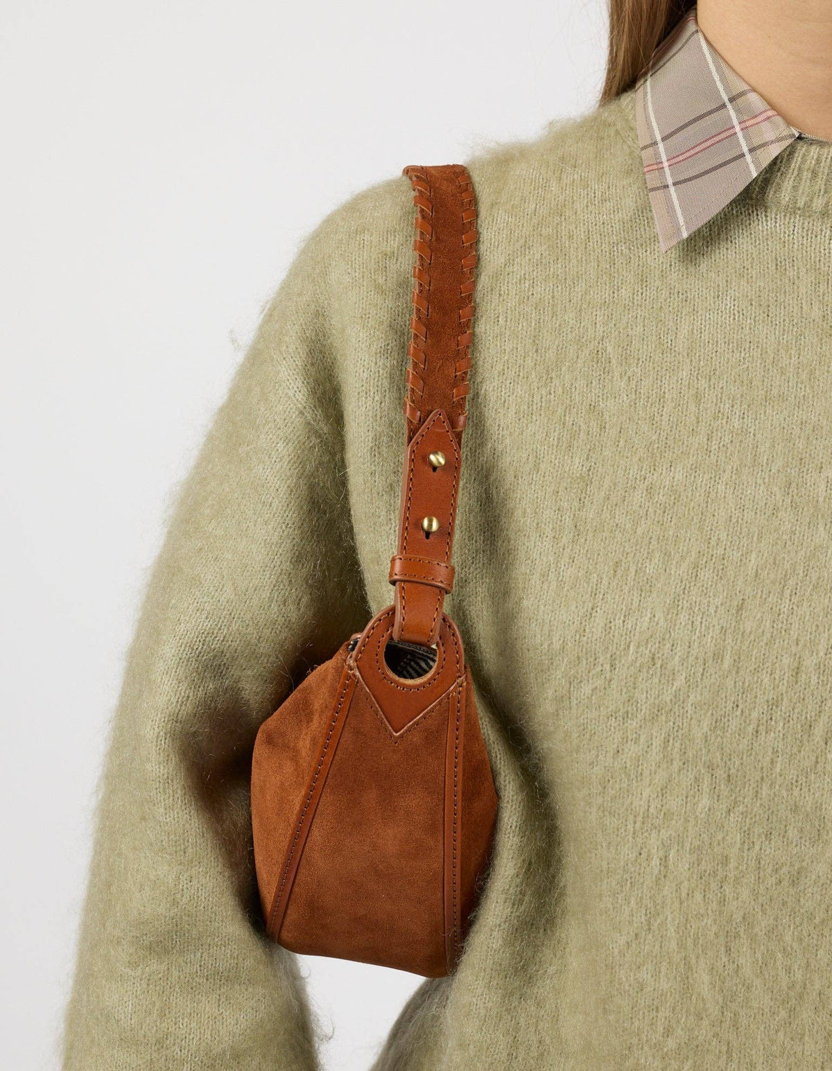 O My Bag - Leo Midi Shoulder Strap - Cognac Suède with Classic Leather: Cognac / Suede / Small