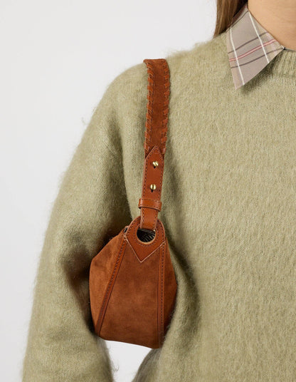 O My Bag - Leo Midi Shoulder Strap - Cognac Suède with Classic Leather: Cognac / Suede / Small