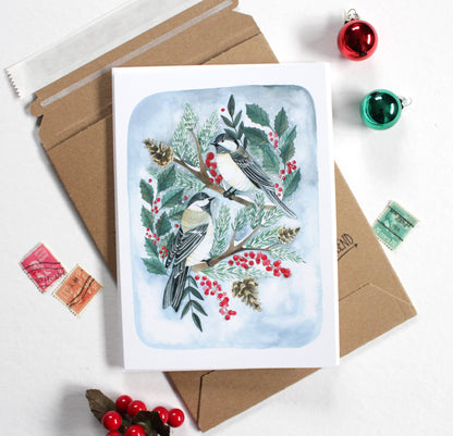 michele maule - Holiday Card- Two Christmas Chickadees