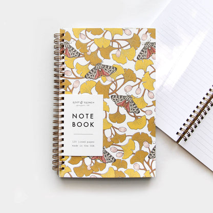 Root & Branch Paper Co. - Ginkgo + Tiger Moth Spiral Bound Notebook: Lined