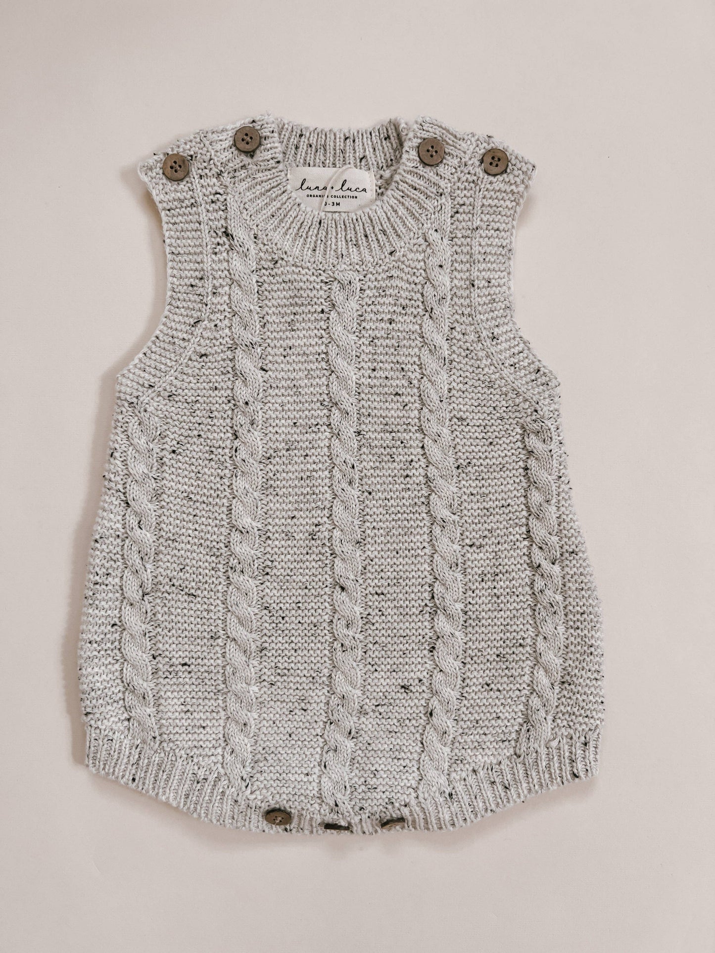 Cable Knit Summer Romper - Black Speckle: 0-3m