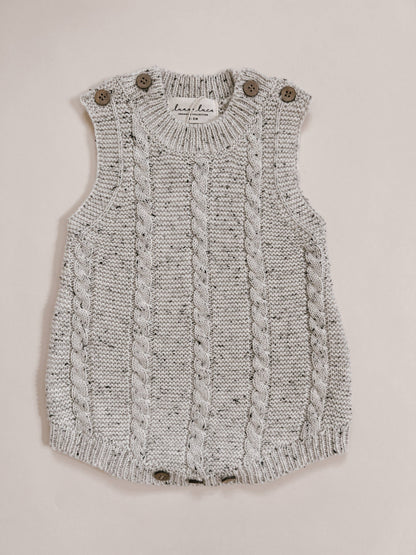 Cable Knit Summer Romper - Black Speckle: 12-18m