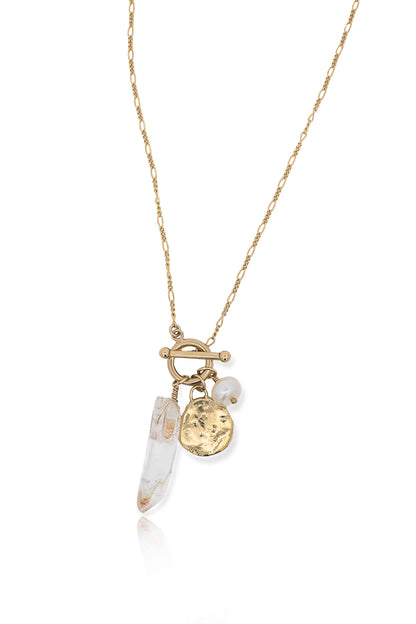 Selene Gold Charm Necklace with Pearl and Crystal