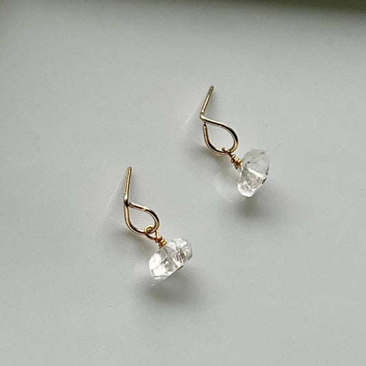 Raw Herkimer Diamond Stud: 14k Gold