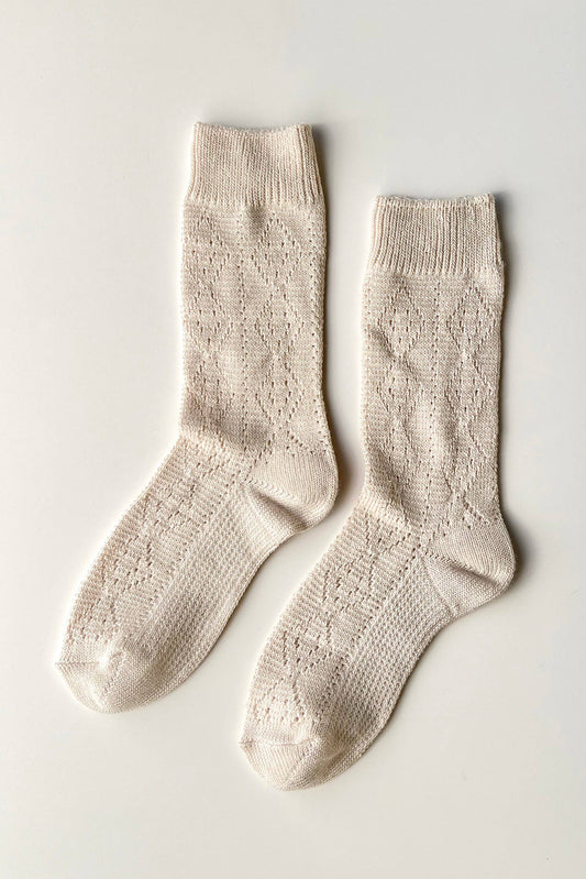 Oyster beige pointelle socks from Le Bon Shope