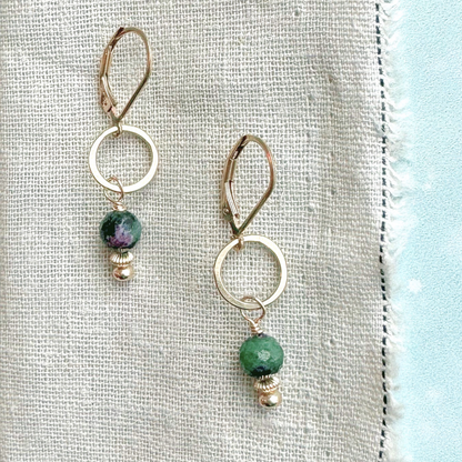 Green Ruby Zoisite Earrings - Gold Filled