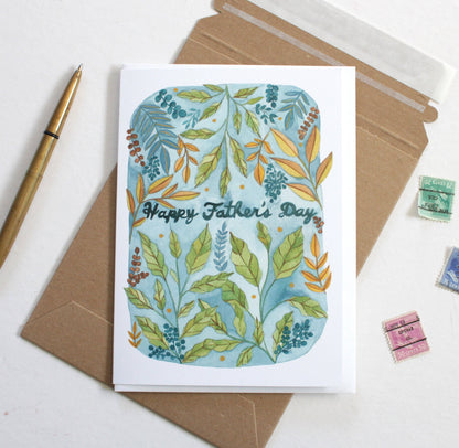 nature inspired watercolor happy father's day card blank inside