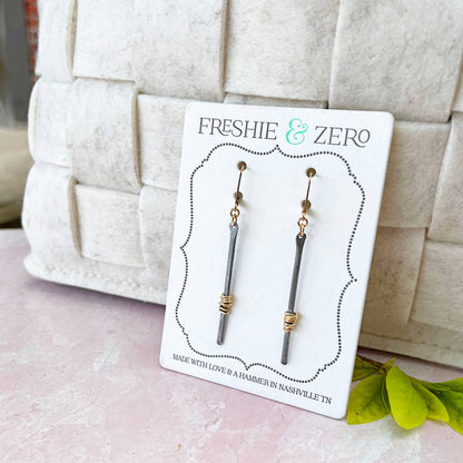 Oxidized Sterling Bar Gold Handmade Earrings